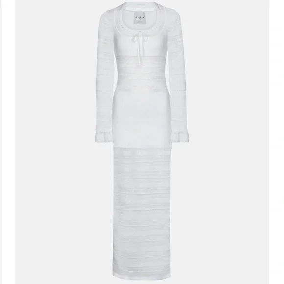 NWT Alaia White Jersey and Lace Paneled Maxi Dress FR38 - Picture 5 of 12